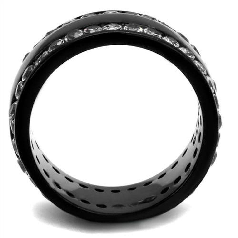 ARTK2290 Stainless Steel Women's Double Lined Clear Cubic Zirconia Black Wide Band Ring